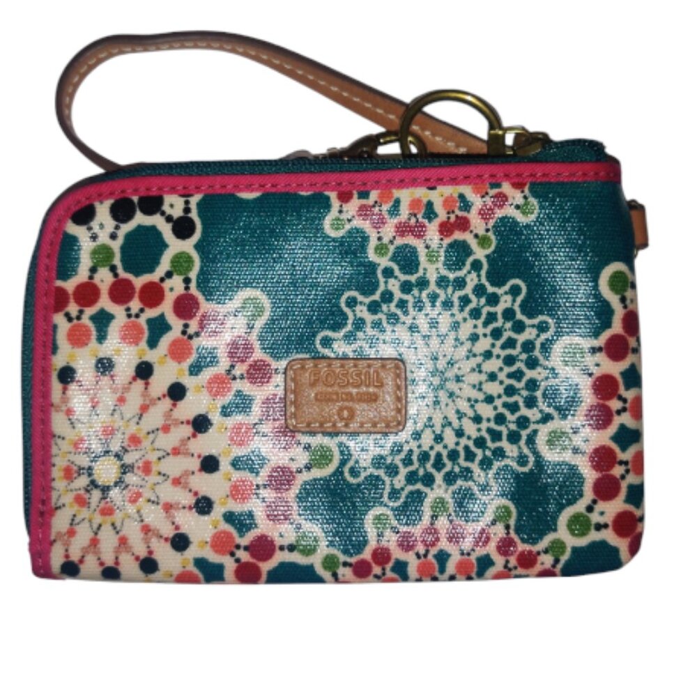 Fossil Multi Colored Wristlet Zip Around W/ Gold … - image 1